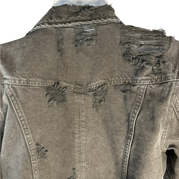 Retrofete Black Distressed Jean Jacket with Raw-Edge Hem Size S - Picture 5 of 8